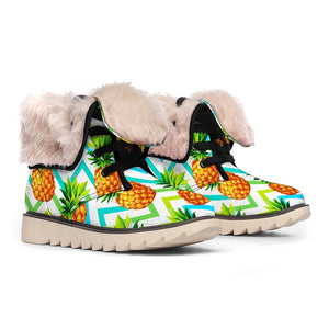 Teal Zig Zag Pineapple Pattern Print Winter Boots