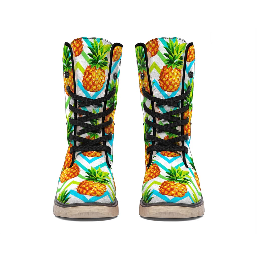 Teal Zig Zag Pineapple Pattern Print Winter Boots