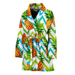 Teal Zig Zag Pineapple Pattern Print Women's Bathrobe