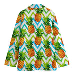 Teal Zig Zag Pineapple Pattern Print Women's Cotton Blazer