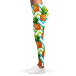 Teal Zig Zag Pineapple Pattern Print Women's Leggings