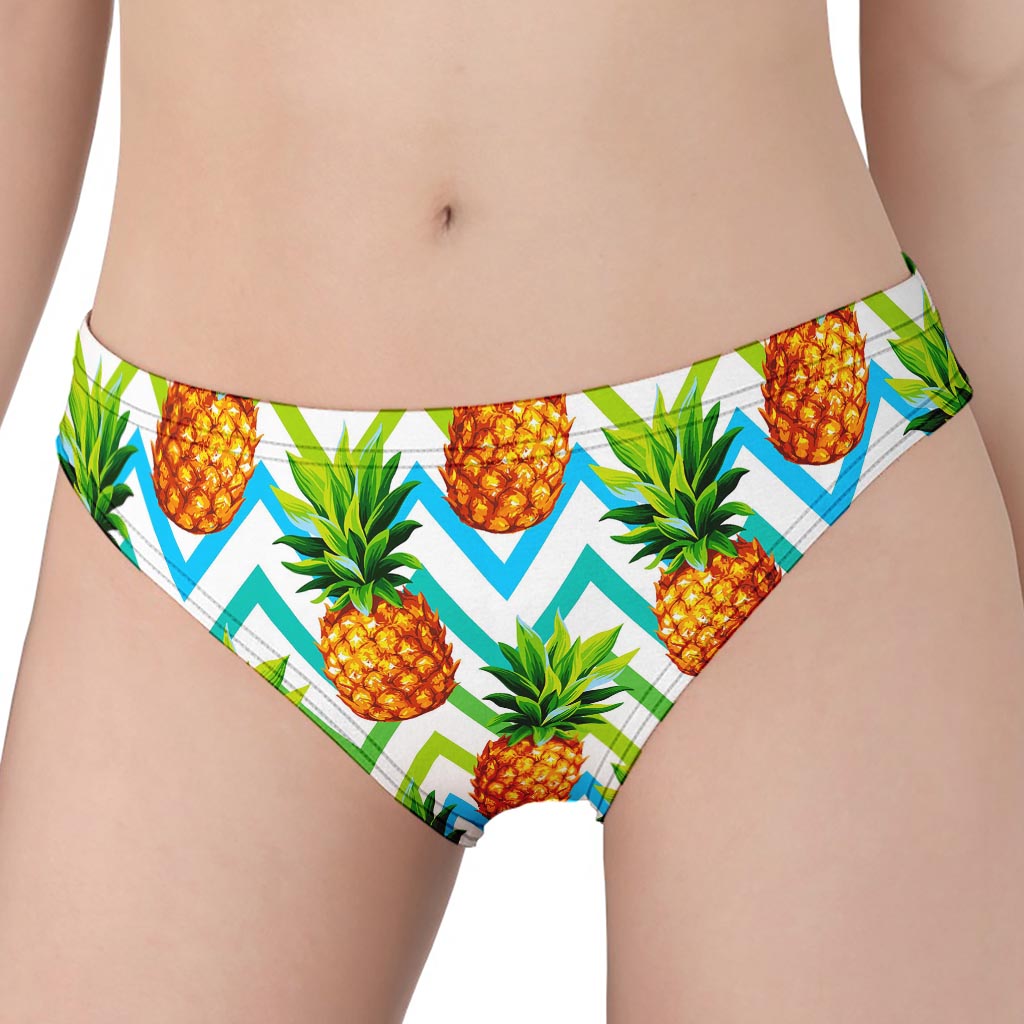 Teal Zig Zag Pineapple Pattern Print Women's Panties