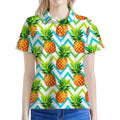 Teal Zig Zag Pineapple Pattern Print Women's Polo Shirt