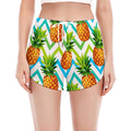 Teal Zig Zag Pineapple Pattern Print Women's Split Running Shorts