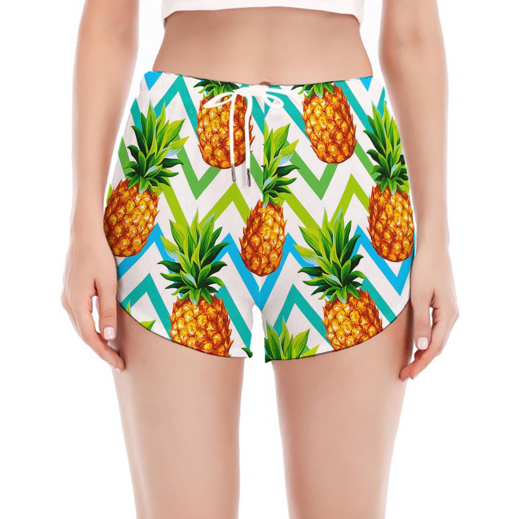 Teal Zig Zag Pineapple Pattern Print Women's Split Running Shorts