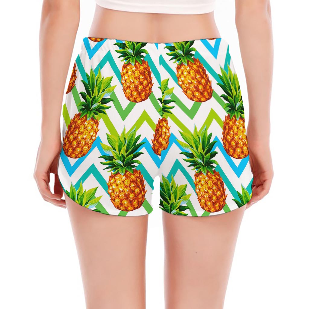 Teal Zig Zag Pineapple Pattern Print Women's Split Running Shorts