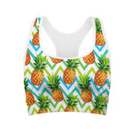 Teal Zig Zag Pineapple Pattern Print Women's Sports Bra