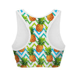 Teal Zig Zag Pineapple Pattern Print Women's Sports Bra
