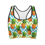 Teal Zig Zag Pineapple Pattern Print Women's Sports Bra