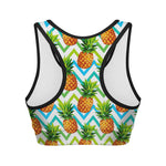 Teal Zig Zag Pineapple Pattern Print Women's Sports Bra