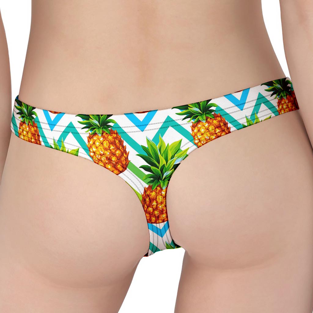 Teal Zig Zag Pineapple Pattern Print Women's Thong