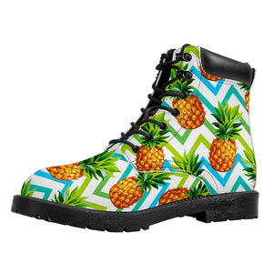 Teal Zig Zag Pineapple Pattern Print Work Boots