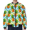 Teal Zig Zag Pineapple Pattern Print Zip Sleeve Bomber Jacket