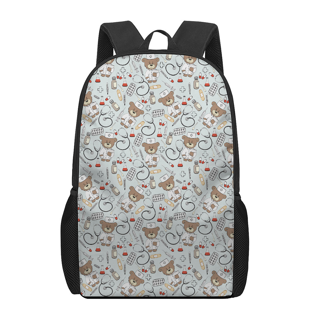 Teddy Bear Doctor Pattern Print 17 Inch Backpack
