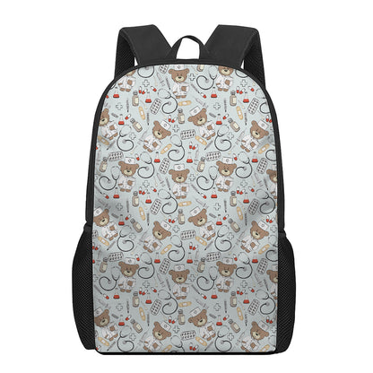 Teddy Bear Doctor Pattern Print 17 Inch Backpack