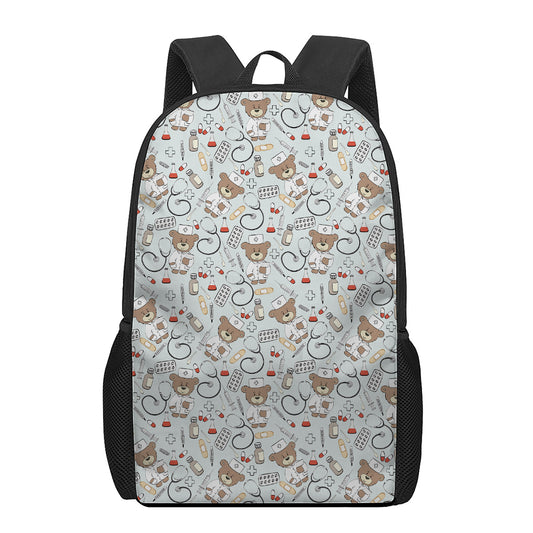 Teddy Bear Doctor Pattern Print 17 Inch Backpack