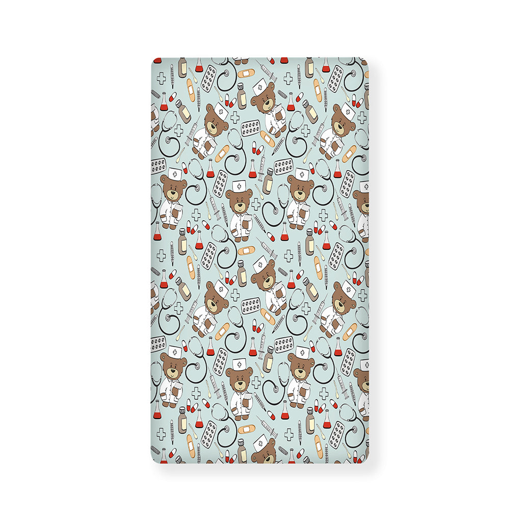 Teddy Bear Doctor Pattern Print Baby Crib Sheet