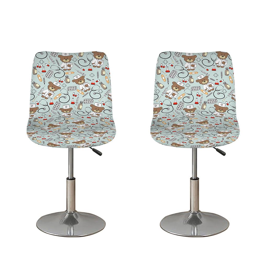Teddy Bear Doctor Pattern Print Bar Stool Covers