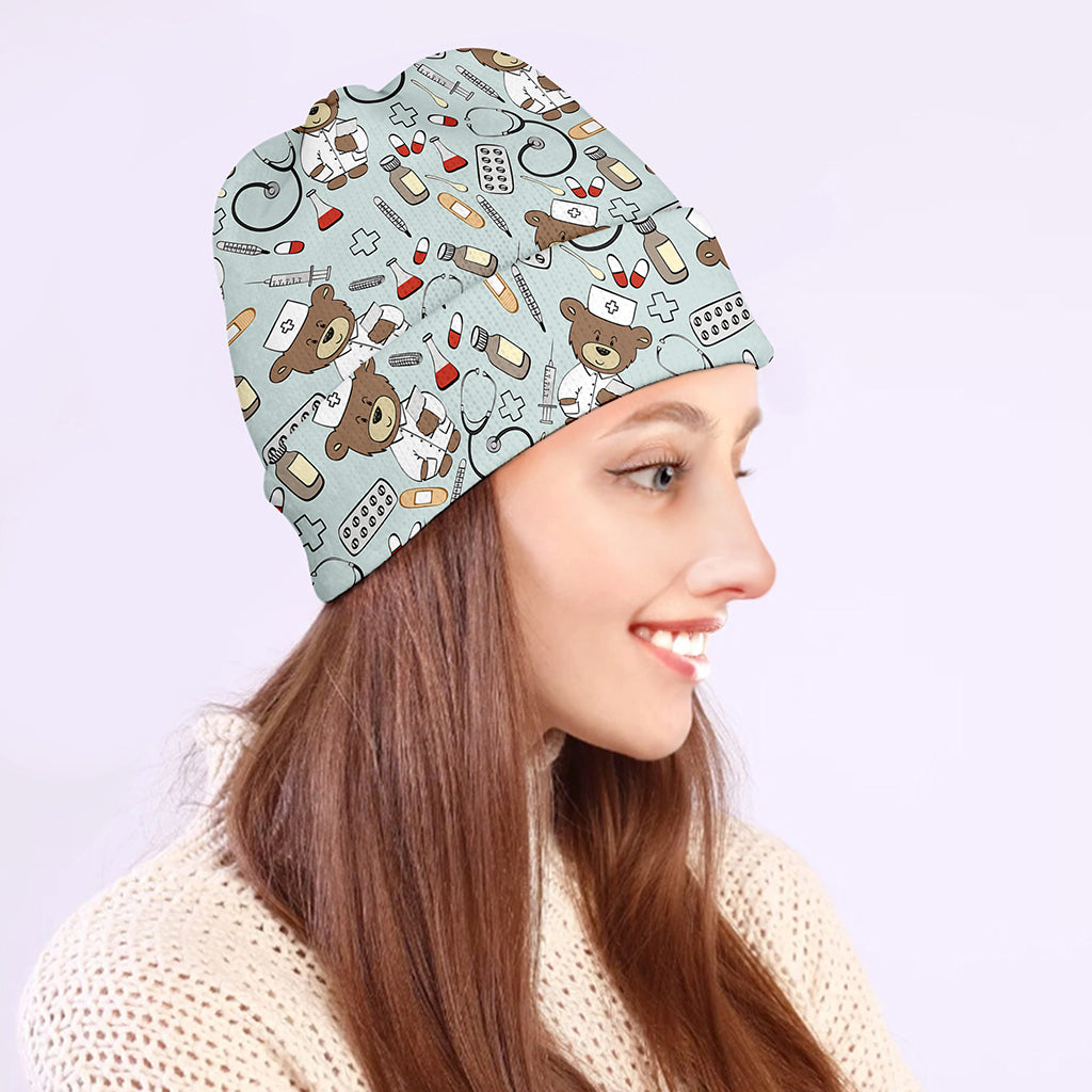 Teddy Bear Doctor Pattern Print Beanie