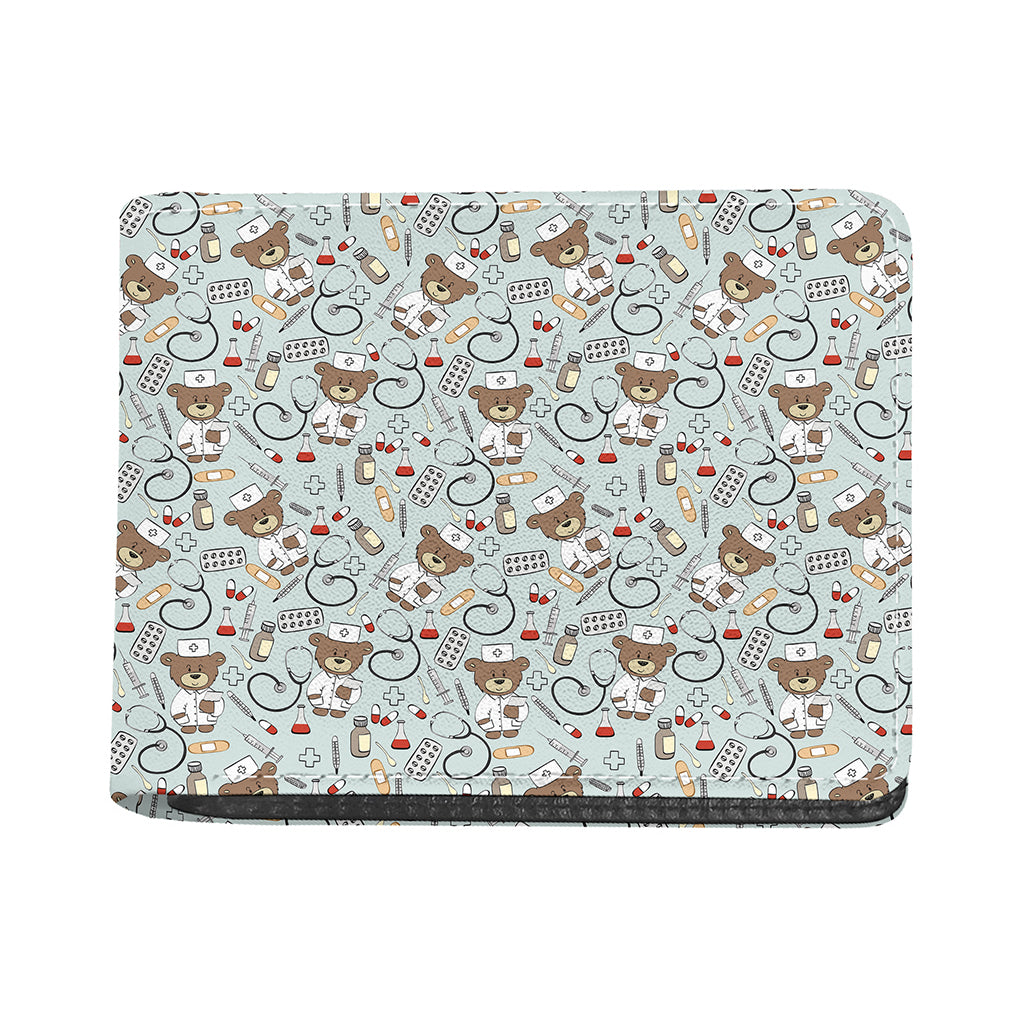 Teddy Bear Doctor Pattern Print Bifold Wallet