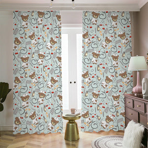 Teddy Bear Doctor Pattern Print Blackout Pencil Pleat Curtains