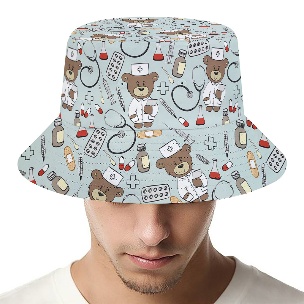 Teddy Bear Doctor Pattern Print Bucket Hat