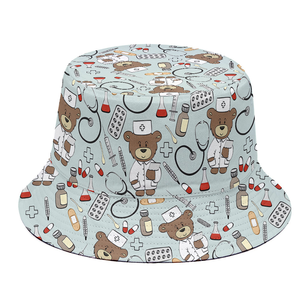 Teddy Bear Doctor Pattern Print Bucket Hat