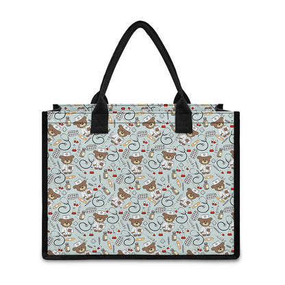 Teddy Bear Doctor Pattern Print Canvas Tote Bag