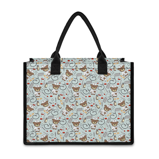 Teddy Bear Doctor Pattern Print Canvas Tote Bag