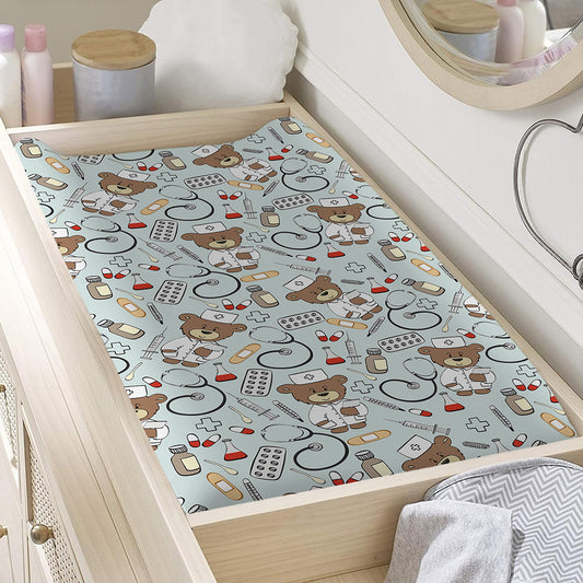 Teddy Bear Doctor Pattern Print Changing Pad Cover
