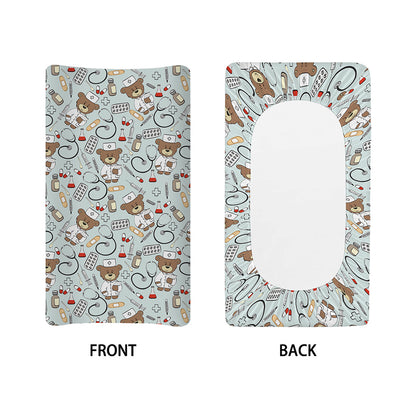 Teddy Bear Doctor Pattern Print Changing Pad Cover