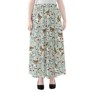 Teddy Bear Doctor Pattern Print Chiffon Maxi Skirt