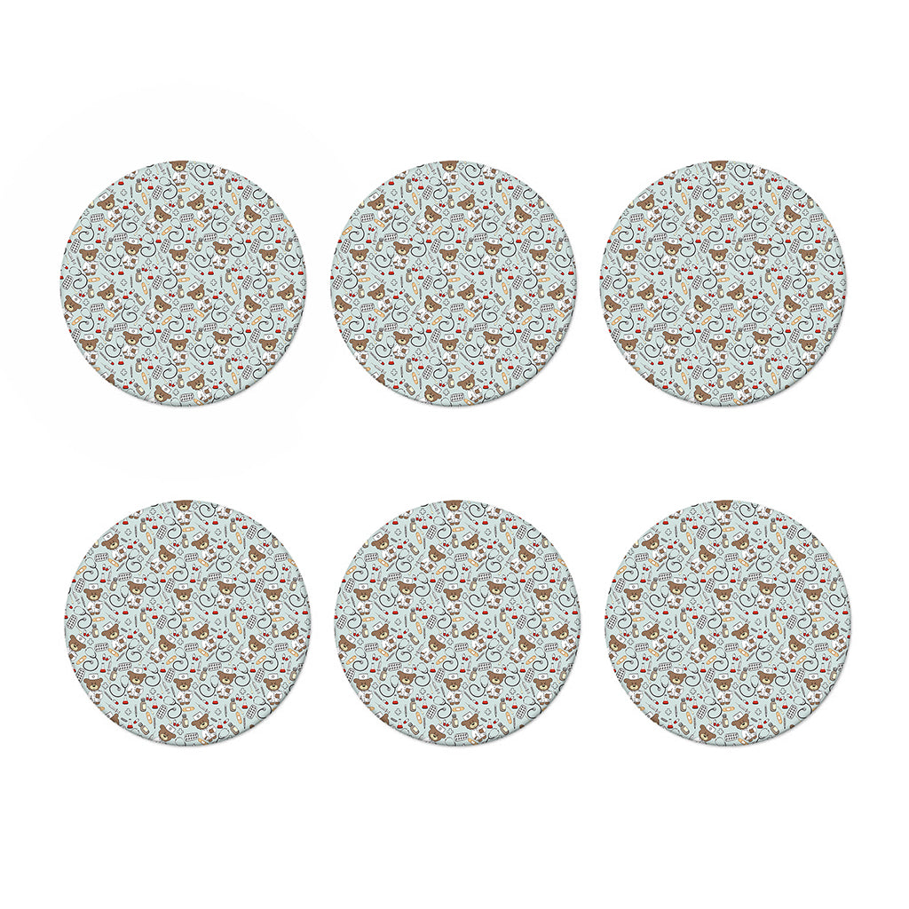 Teddy Bear Doctor Pattern Print Coaster Set