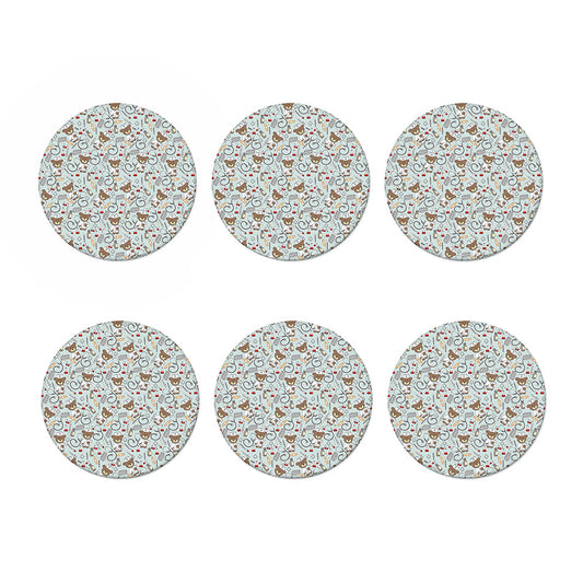 Teddy Bear Doctor Pattern Print Coaster Set