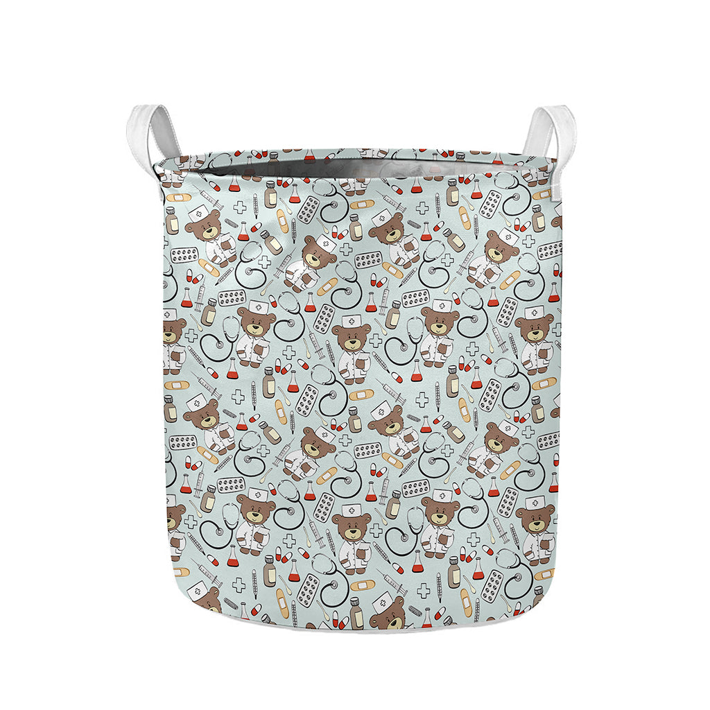 Teddy Bear Doctor Pattern Print Collapsible Laundry Basket