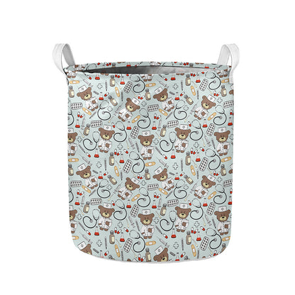 Teddy Bear Doctor Pattern Print Collapsible Laundry Basket