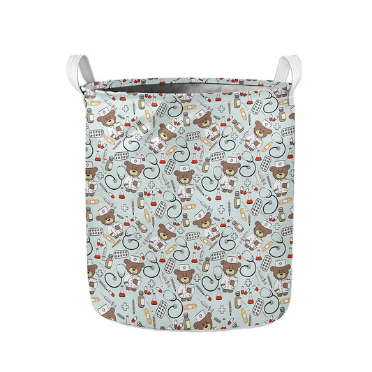 Teddy Bear Doctor Pattern Print Collapsible Laundry Basket
