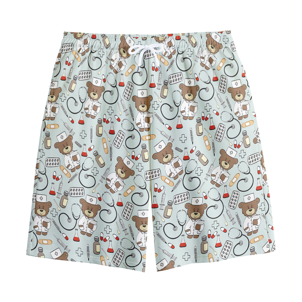 Teddy Bear Doctor Pattern Print Cotton Shorts