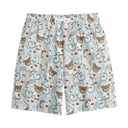Teddy Bear Doctor Pattern Print Cotton Shorts