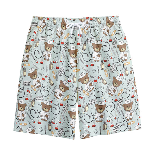 Teddy Bear Doctor Pattern Print Cotton Shorts