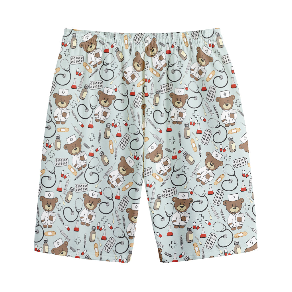 Teddy Bear Doctor Pattern Print Cotton Shorts