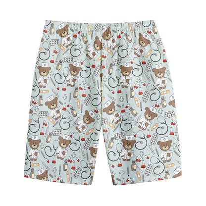 Teddy Bear Doctor Pattern Print Cotton Shorts