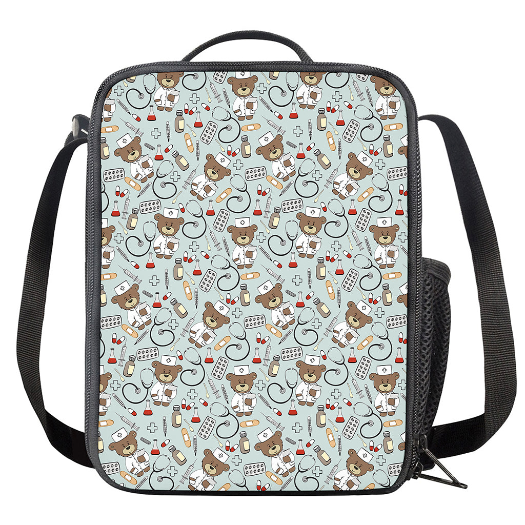 Teddy Bear Doctor Pattern Print Crossbody Lunch Bag