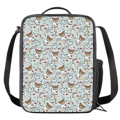 Teddy Bear Doctor Pattern Print Crossbody Lunch Bag