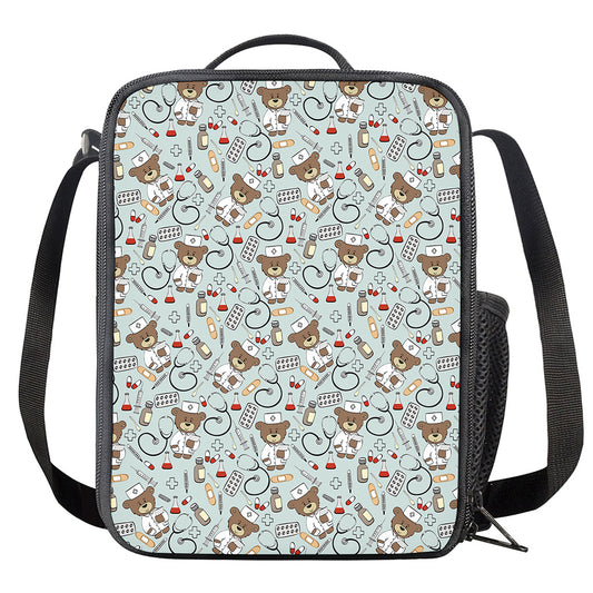 Teddy Bear Doctor Pattern Print Crossbody Lunch Bag