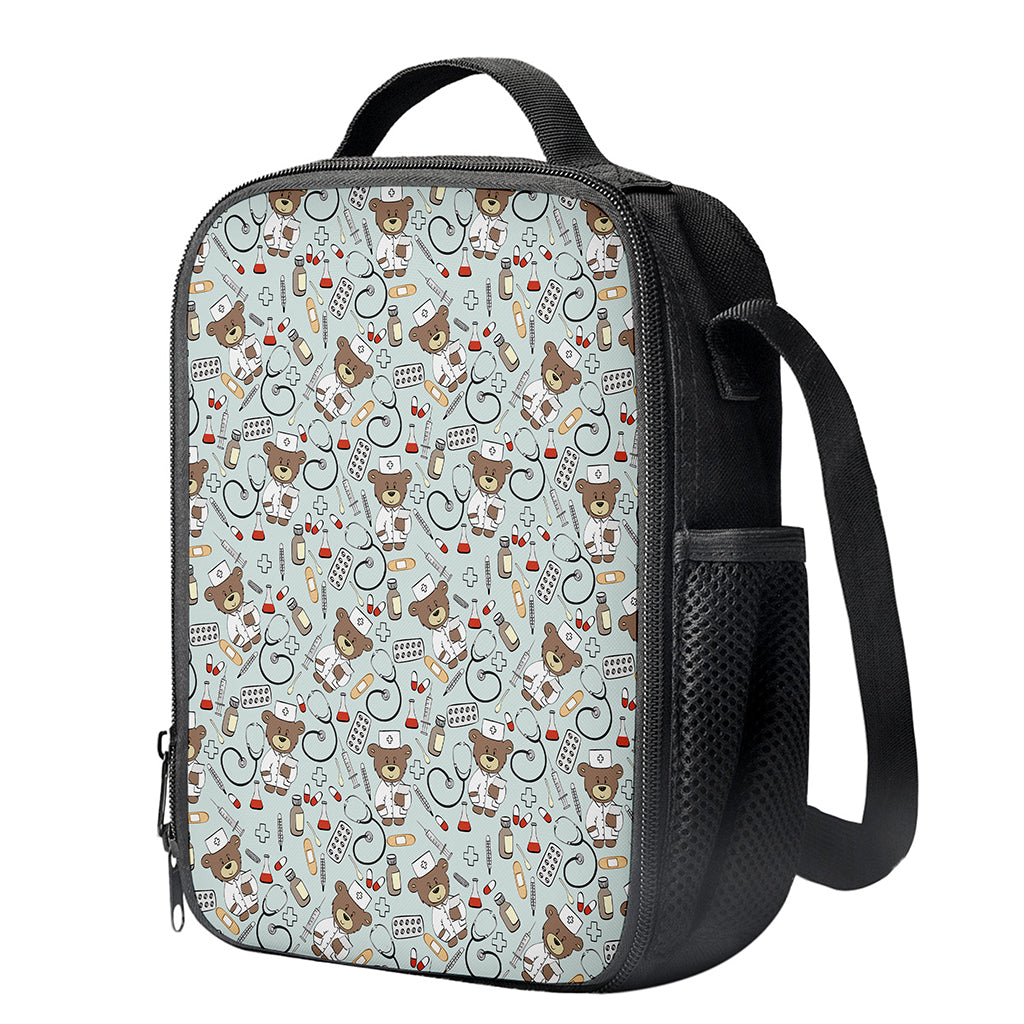 Teddy Bear Doctor Pattern Print Crossbody Lunch Bag