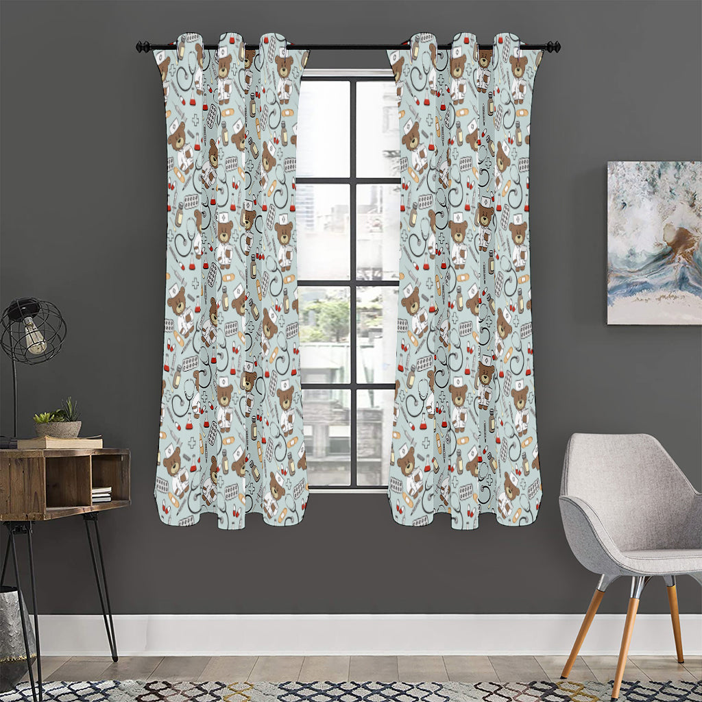 Teddy Bear Doctor Pattern Print Curtain