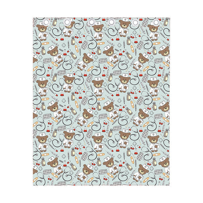 Teddy Bear Doctor Pattern Print Curtain