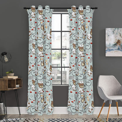Teddy Bear Doctor Pattern Print Curtain