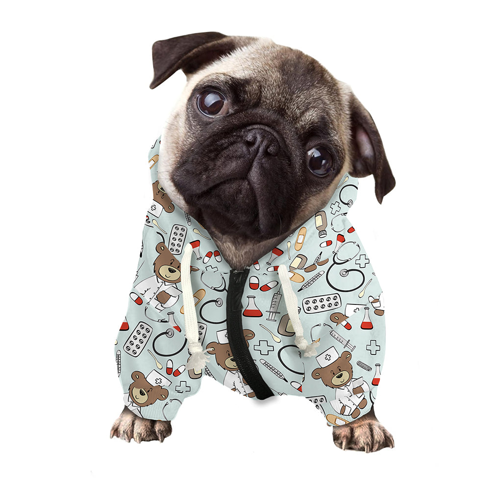 Teddy Bear Doctor Pattern Print Dog Zip Up Hoodie